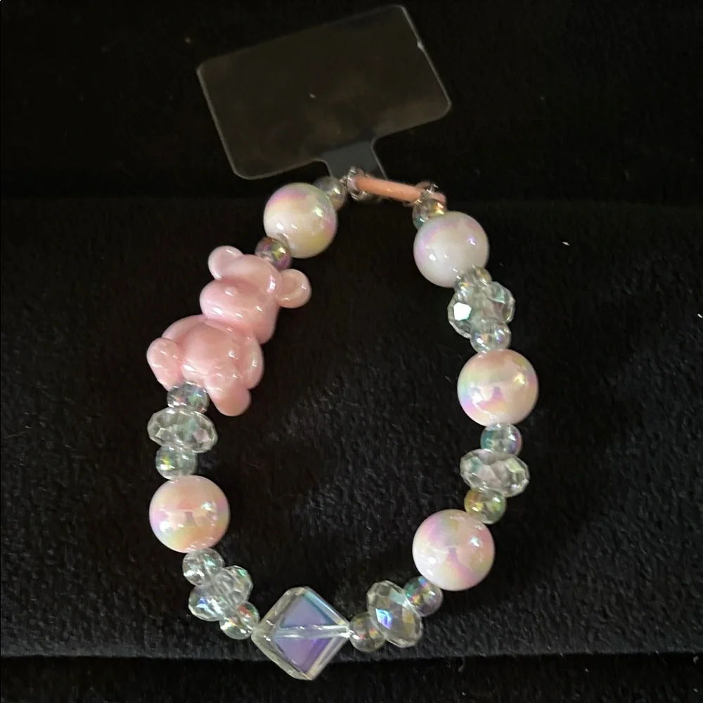 Pink and Clear Beaded Phone Charm